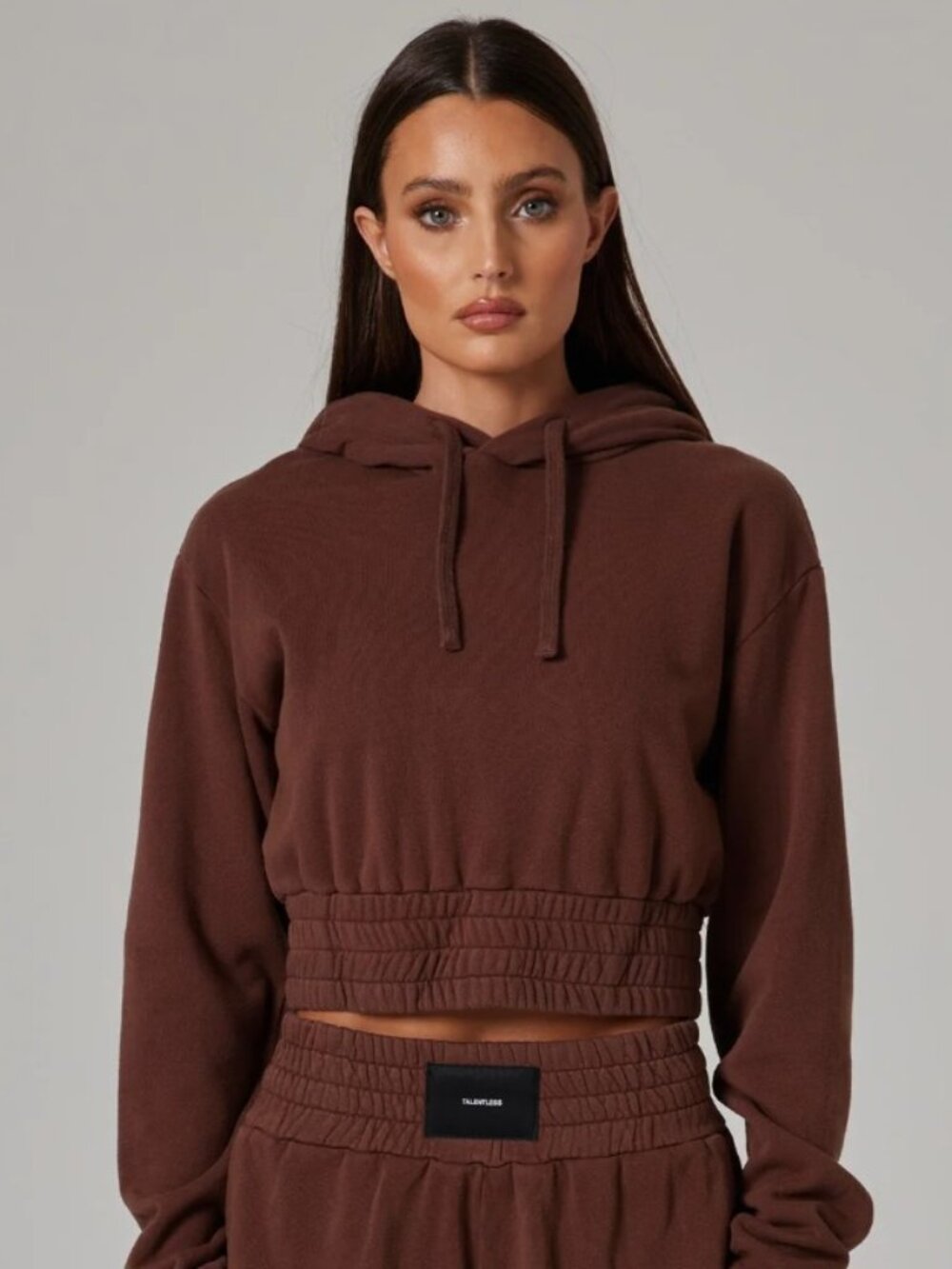 Talentless Women's Cropped Brown "Boxing" Drawstring Hoodie Size Small